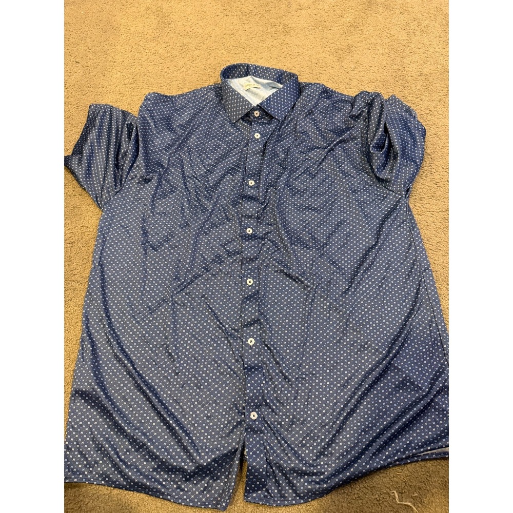 Collars And Co Mens Short Sleeve Polo Button Down Blue White 3XL NWOT